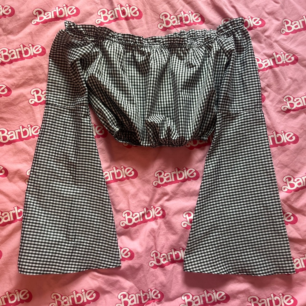 Gingham Bell Sleeve Crop Too